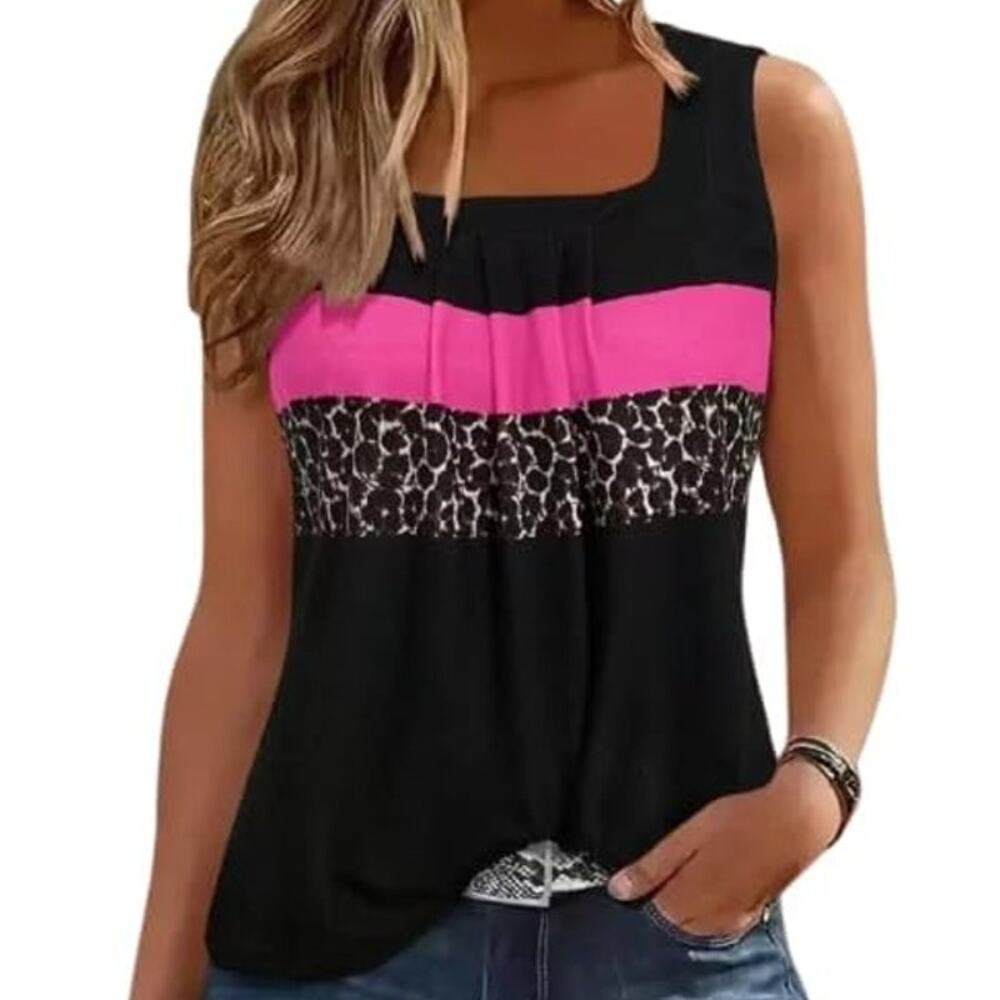 BRAND NEW ~ Black Hot Pink & Leopard Print Activewear Tank Top ~ Women's LARGE